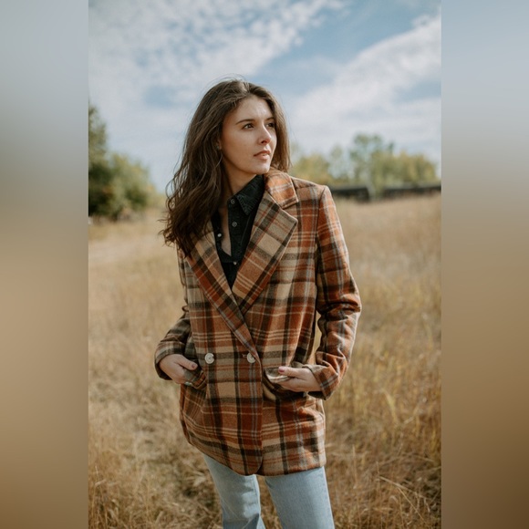 Free People Mari Plaid Blazer Jacket - Picture 2 of 16